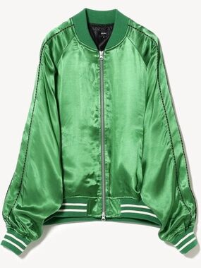 BEAMS Green Satin Bomber Jacket – Size Small | NWT